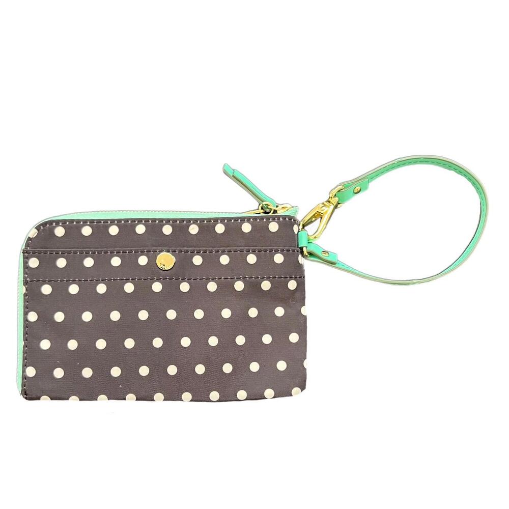 Fossil Wristlet Wallet Brown‎ White Polka Dot Mint Green Nylon Zip Around Small